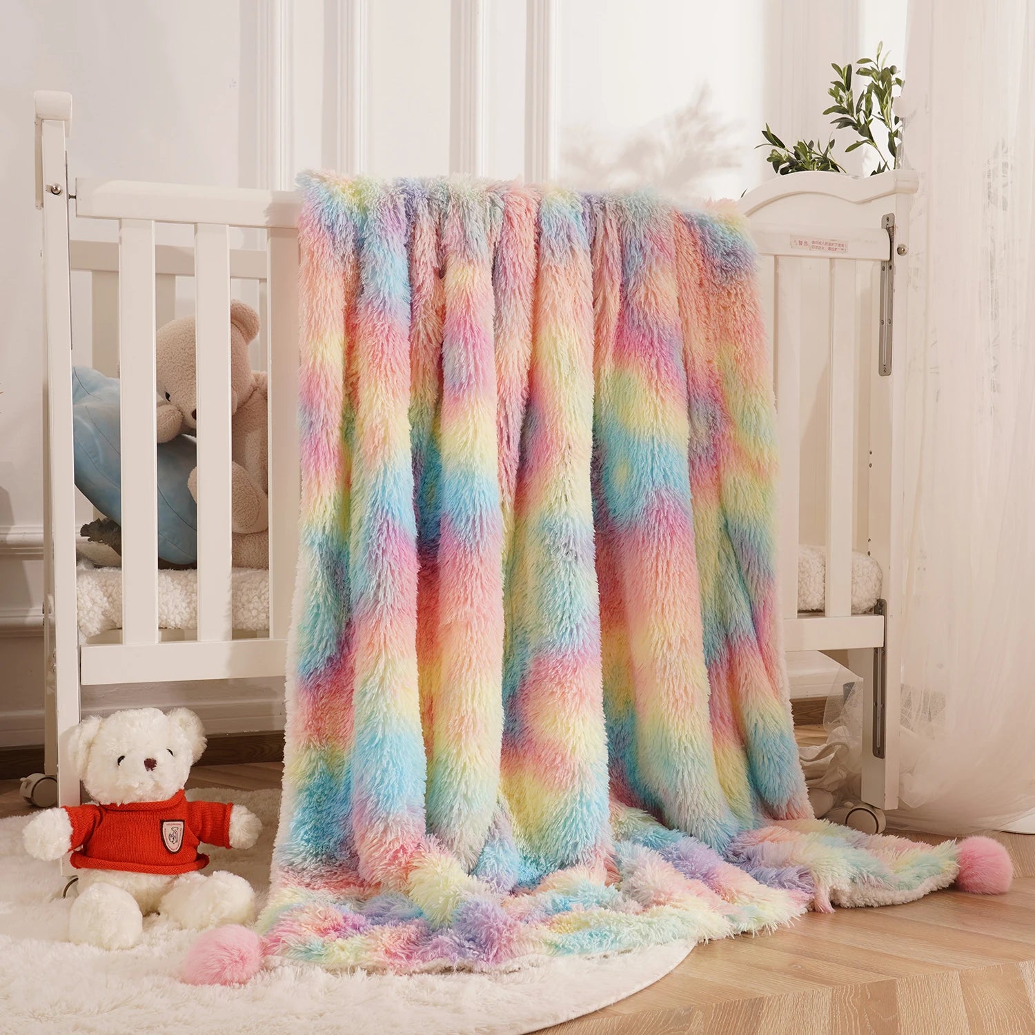 Rainbow Fluffy plush blanket Bedspread