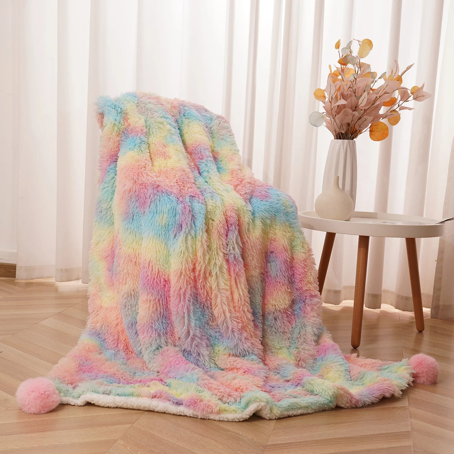 Rainbow Fluffy plush blanket Bedspread