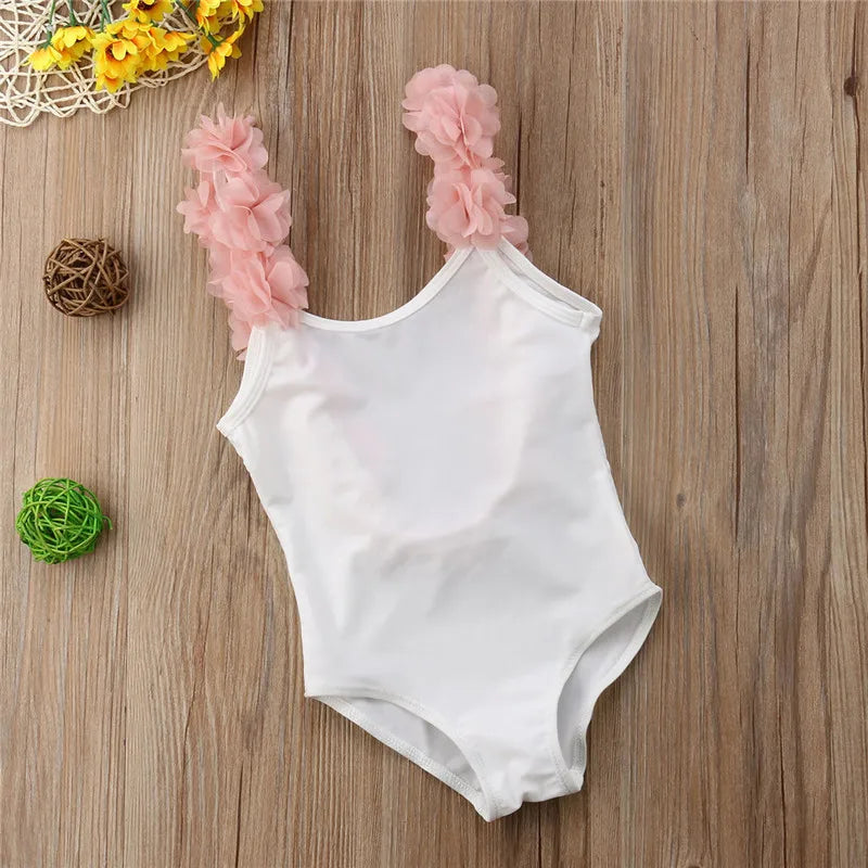 White 2-7 Years Girls Flower Swimmmers