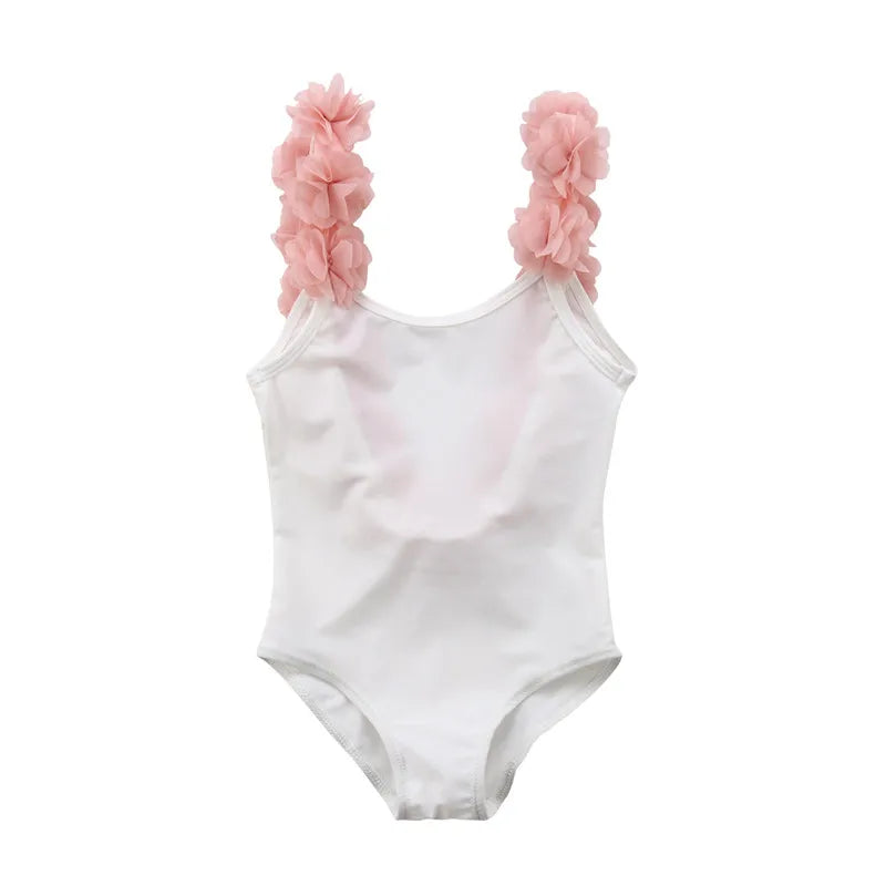 White 2-7 Years Girls Flower Swimmmers
