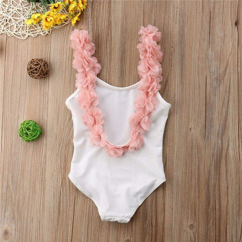 White 2-7 Years Girls Flower Swimmmers
