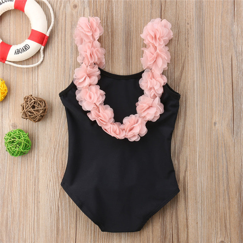 Black 2-7 Years Girls Flower Swimmers
