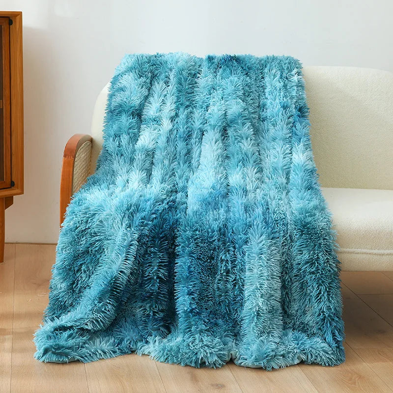Sofa Throw Tie-dyed Furry Rainbow Blankets