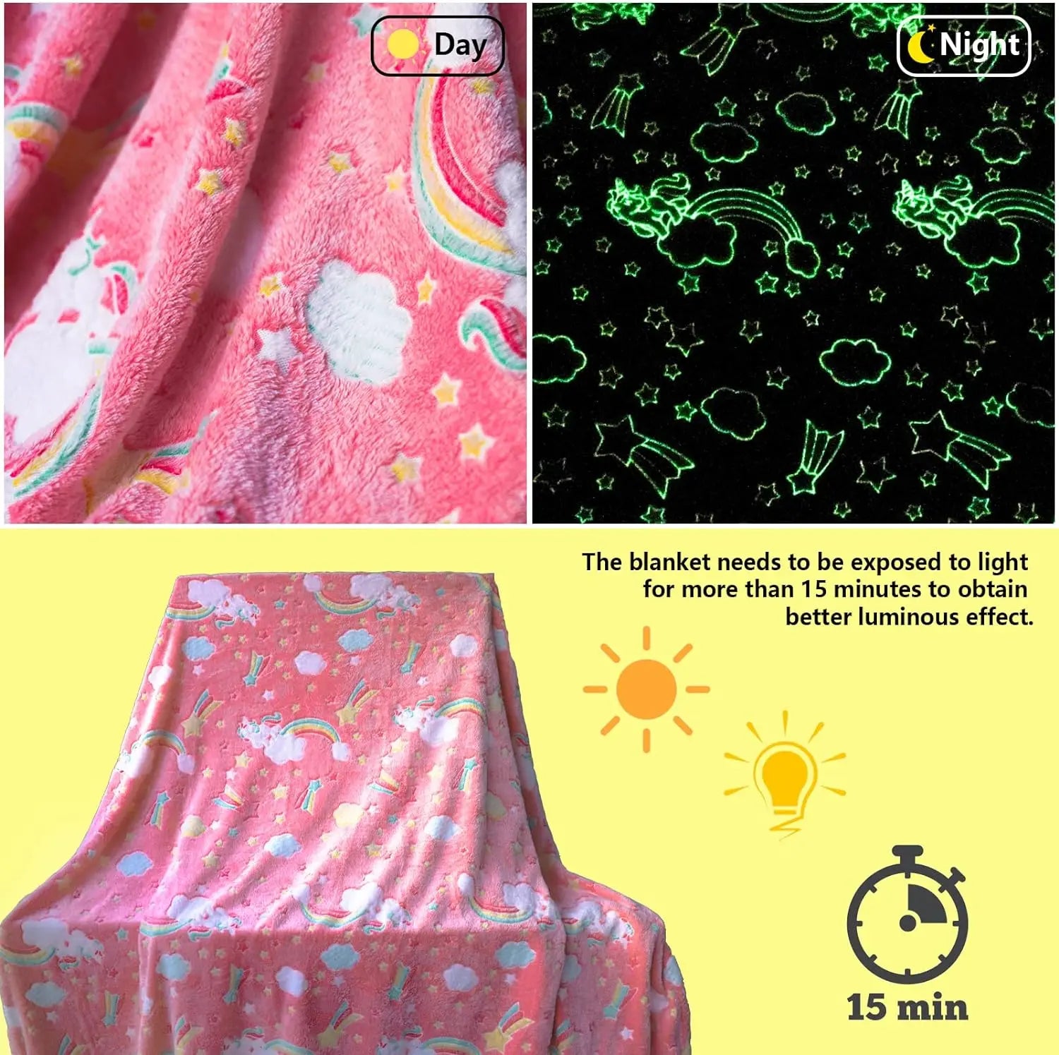 1pc Glow in The Dark Rainbow Throw Blanket,