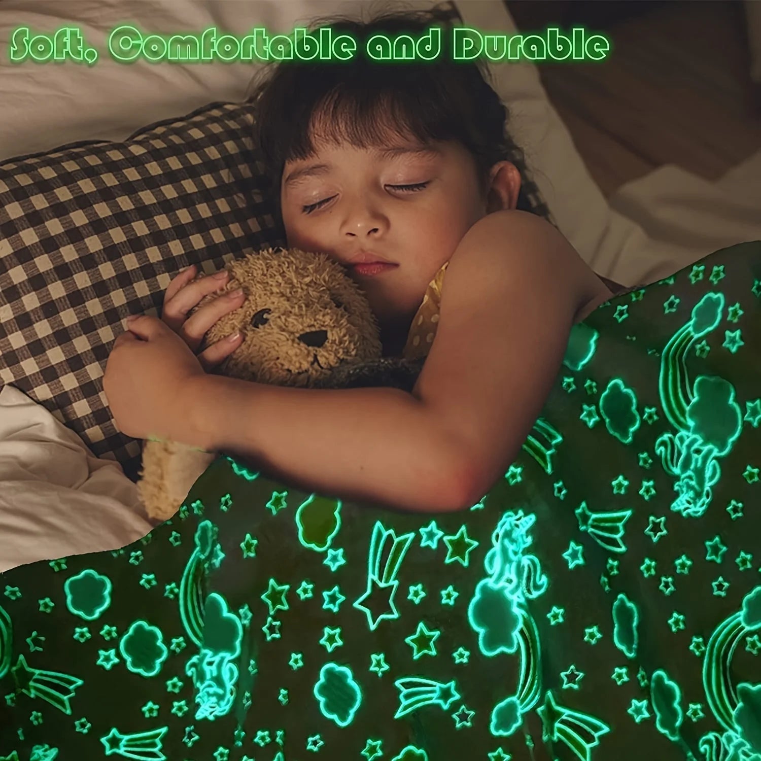 1pc Glow in The Dark Rainbow Throw Blanket,