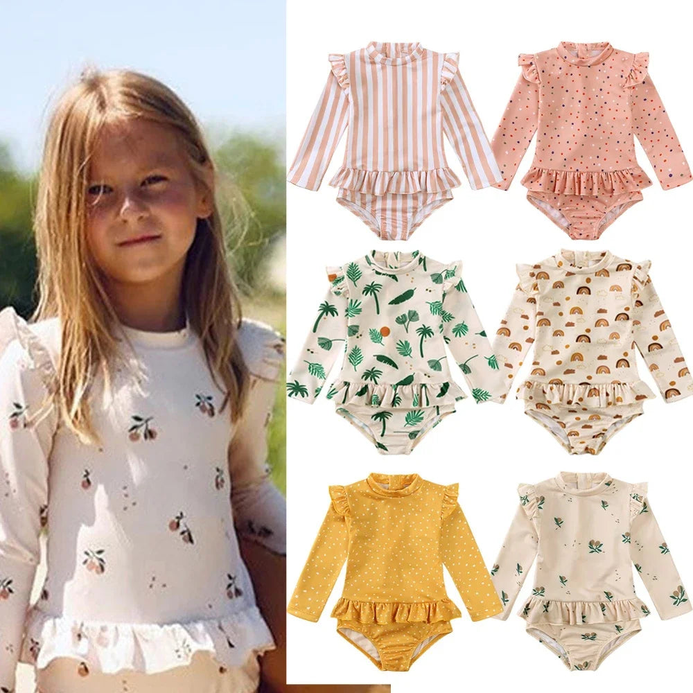 2024 Summer Girls UPF50+ Long Sleeves One Piece Swimmers
