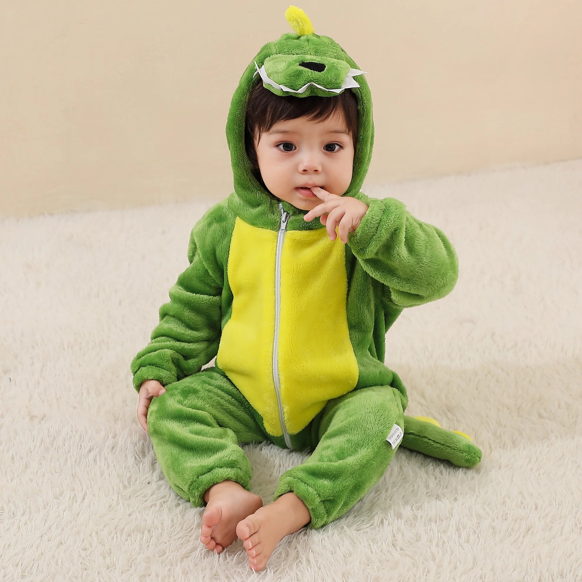 Kids Green and Yellow Dinosaur Unisex Onesie