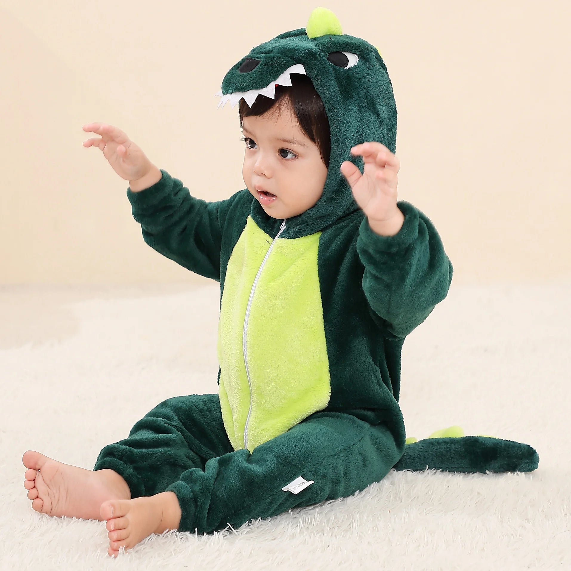 Kids Dark Green Dinosaur Unisex Onesie