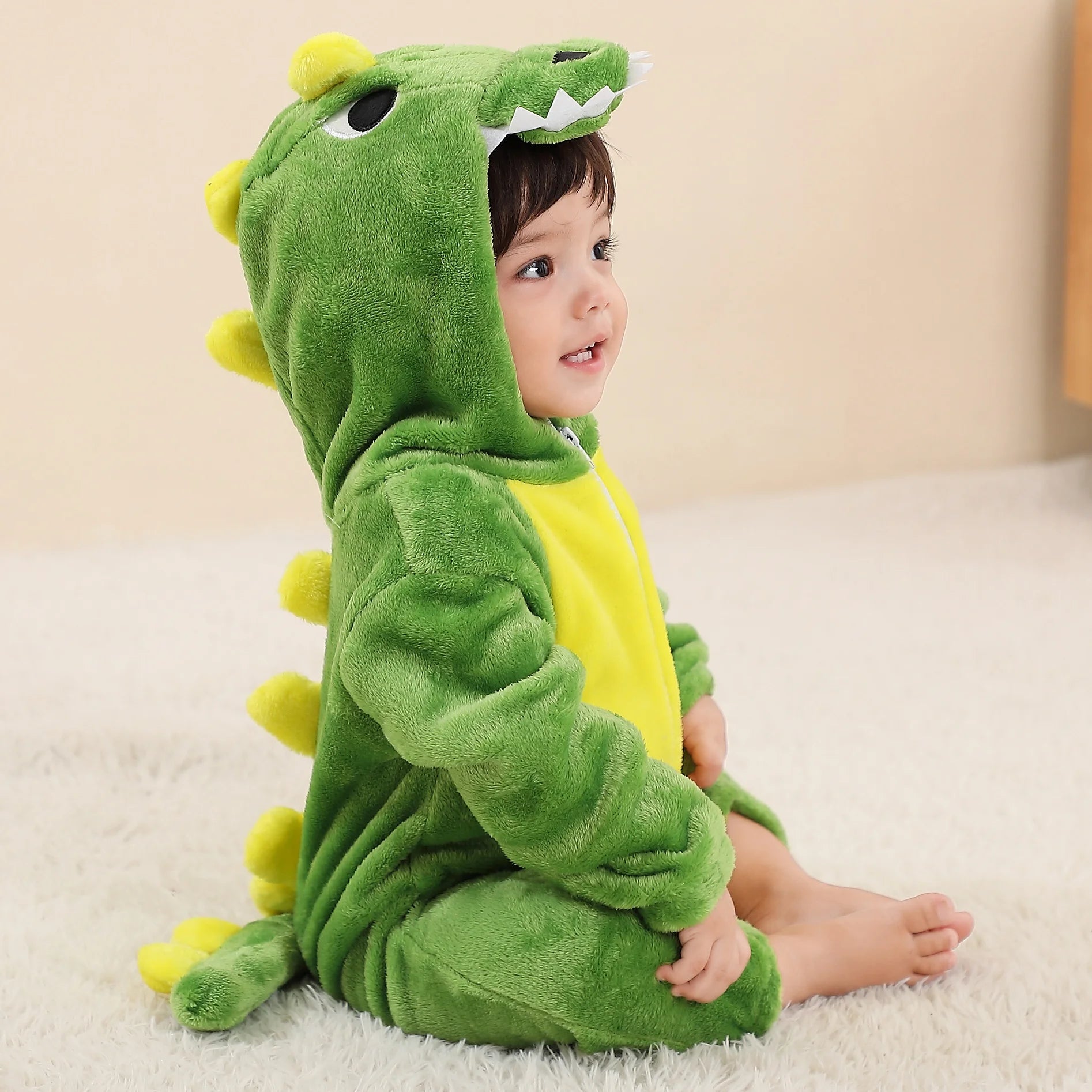 Kids Green and Yellow Dinosaur Unisex Onesie