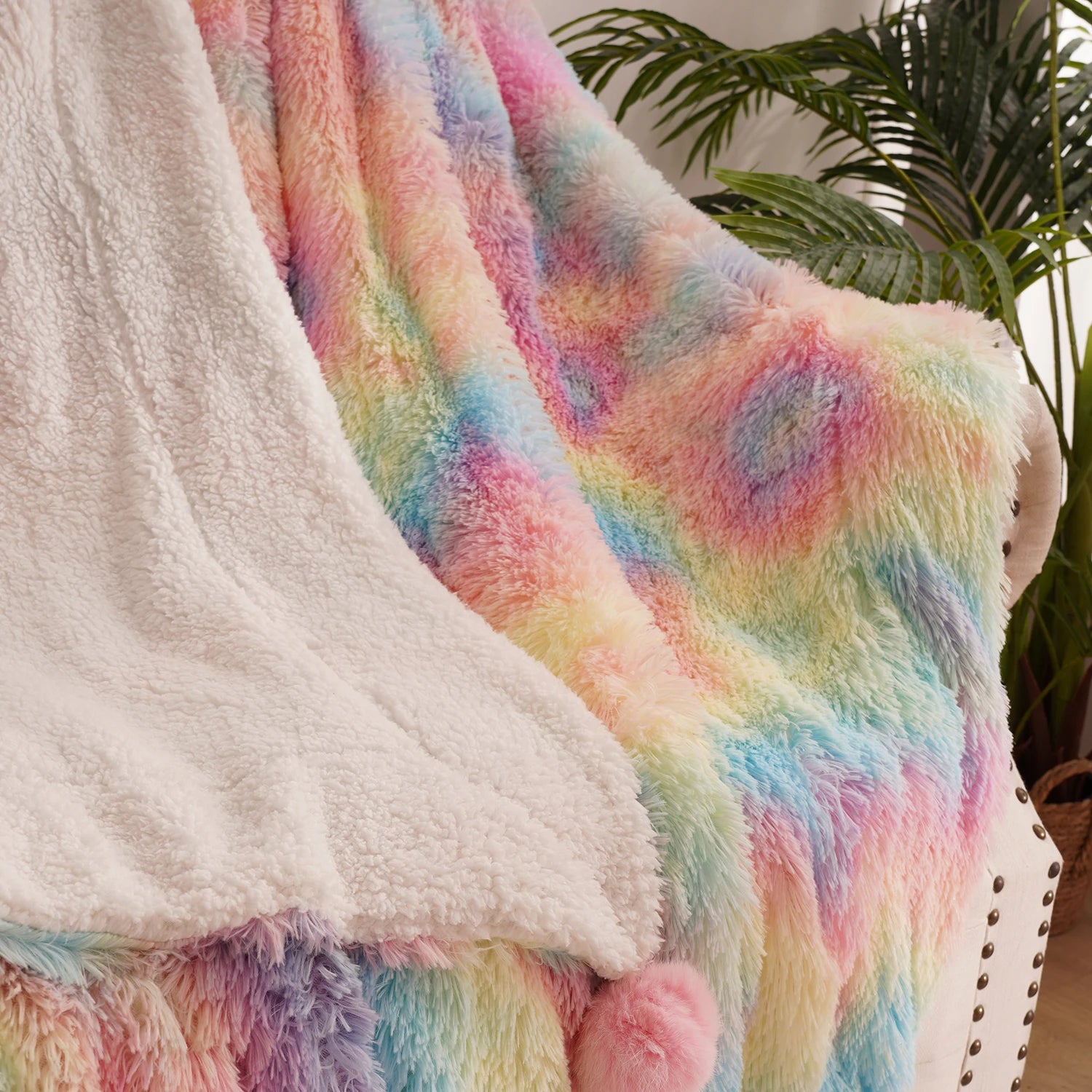 Rainbow Fluffy plush blanket Bedspread