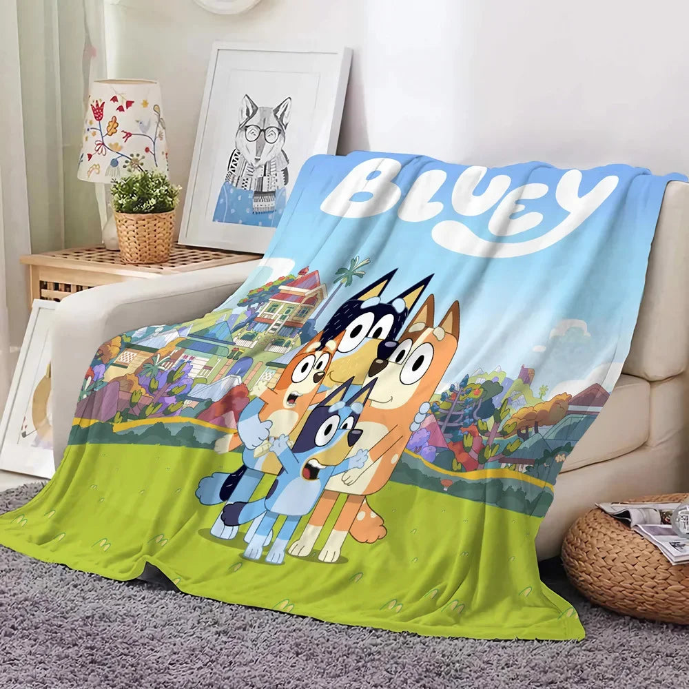 Bluey Anime Plush Blanket Blue and Green