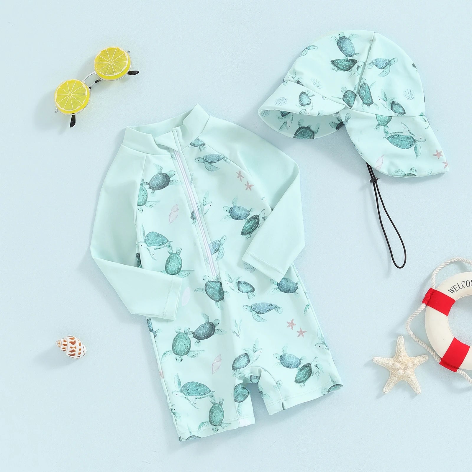 Baby Boy Green Swimwear Whale Print