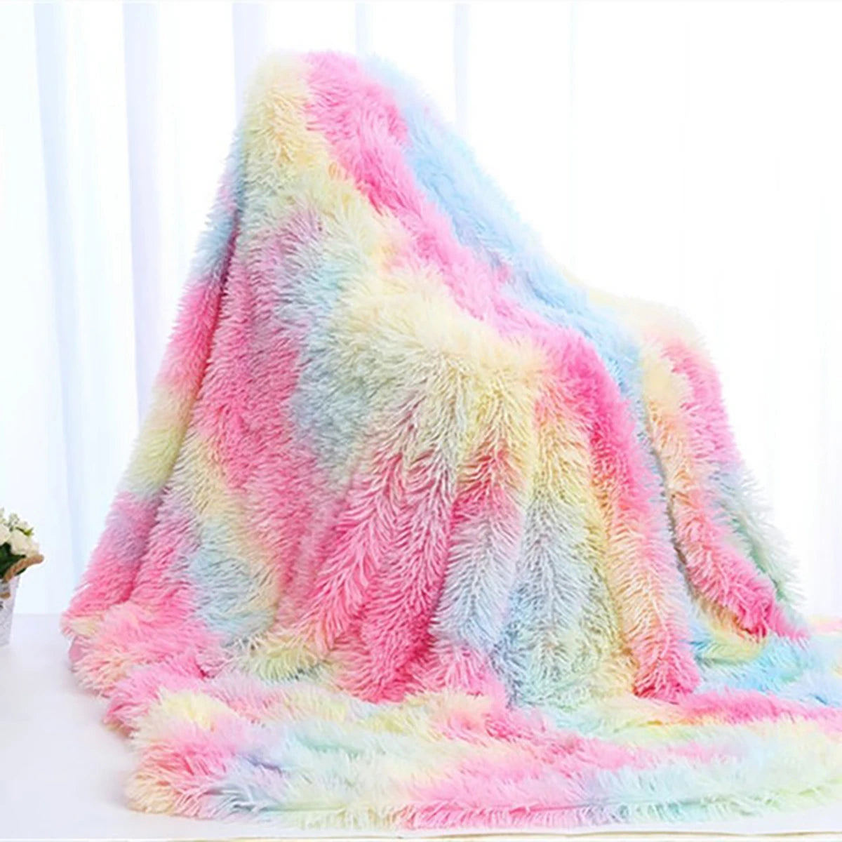 Rainbow Shaggy Blanket Plush Faux Fur Blanket for Kids