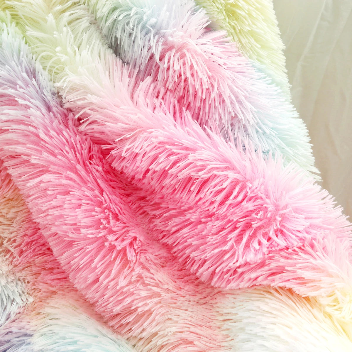 Rainbow Shaggy Blanket Plush Faux Fur Blanket for Kids