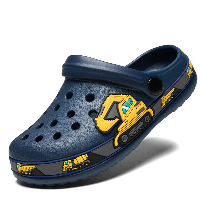 Dark Blue Construction Vehicles Print Crocs