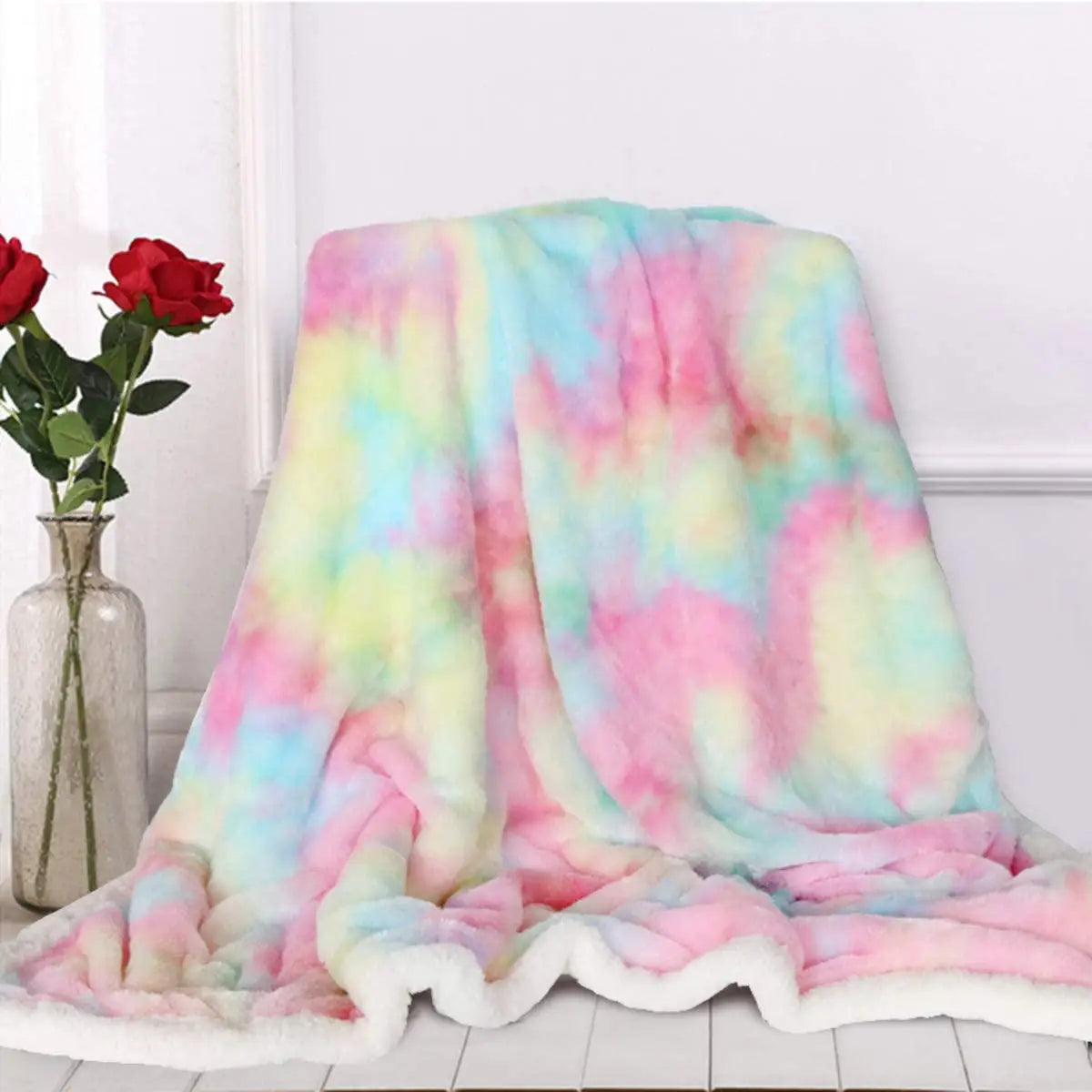 Soft Rainbow Plush Faux Fur Throws Bed Blankets