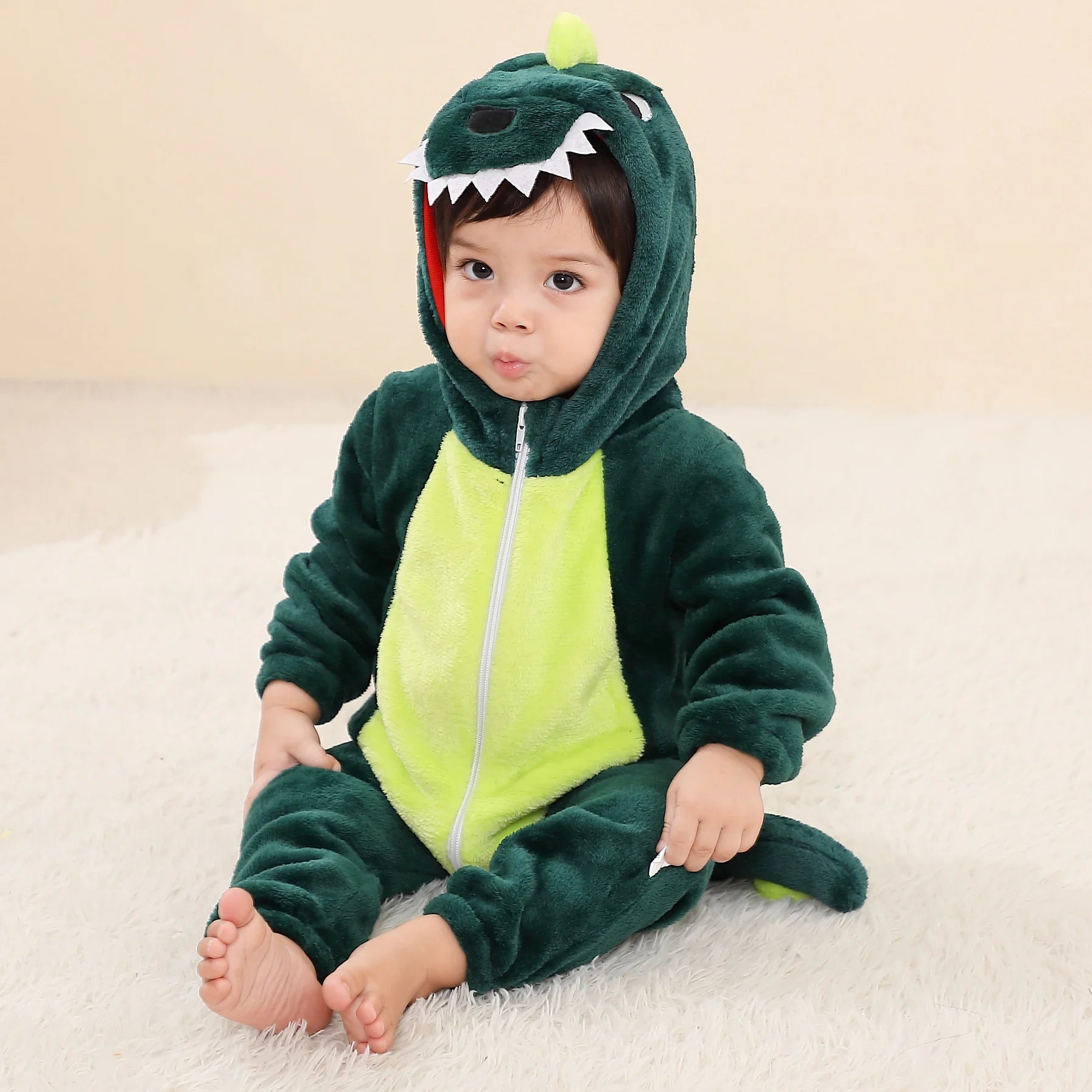 Kids Dark Green Dinosaur Unisex Onesie