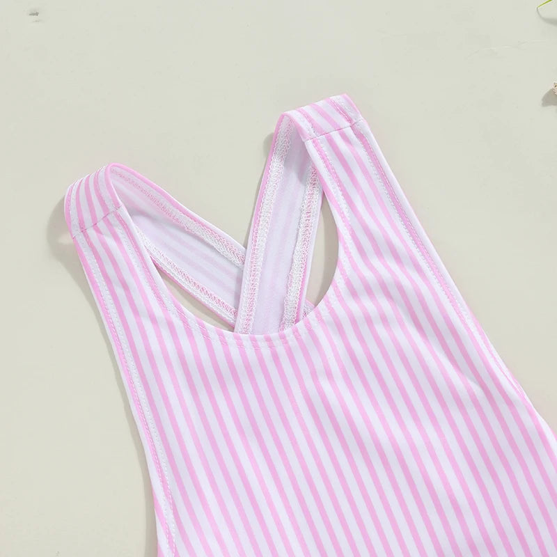 Cute Sleeveless Pink Stripes Swimwear